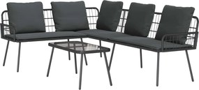 vidaXL Set de canapele pentru grădină cu pernă 2 pcs Negru poliratan