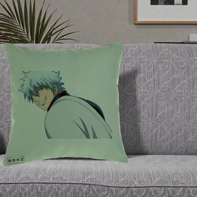 Perna Personalizata Gintama Gintoki Portret cu Zambet, 40x40 cm, Verde, Husa Detasabila, Perna Inclusa, BEKZ®