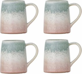 Set 4 căni din ceramică, multicolor, fond crem cu tonuri de bej și maro, glazură reactivă cu nuanțe unice, 10 x 9 cm, „Winnie”