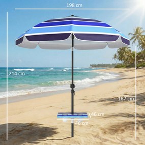 Outsunny Umbrelă de Plajă cu Măsuță și Suport pentru Pahare, din Metal și Poliester, Ø198x214 cm, Multicolor | Aosom Romania