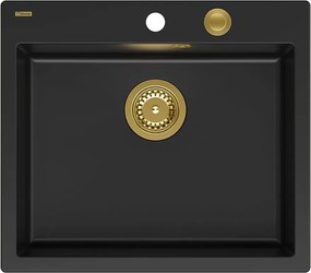 Chiuveta compozit incastrata Quadron Unique Morgan 110 negru carbon - auriu 57x50 cm