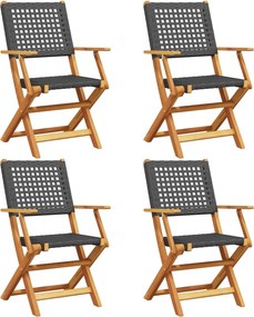 vidaXL Scaune grădină pliabile 4 buc., negru, poliratan și lemn masiv