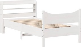 vidaXL Cadru de pat cu tăblie, alb, 75x190 cm, lemn masiv de pin