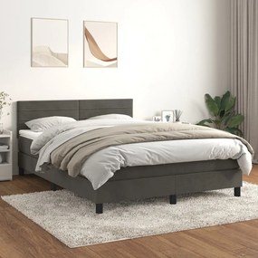 3141360 vidaXL Pat box spring cu saltea, gri închis, 140x190 cm, catifea