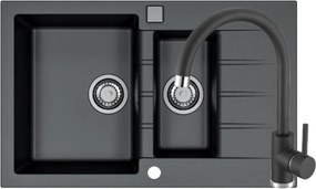 Set chiuveta bucatarie Alveus Cadit 70 negru 79x50 cm si baterie Kati monocomanda