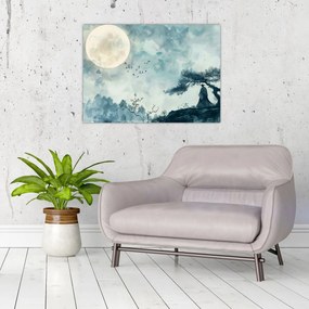 Tablou pe sticlă - Pictură cu lună plină (70x50 cm)