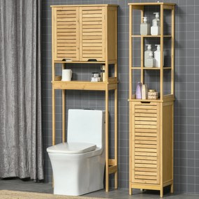 Kleankin Mobilier de baie din Bambus si MDF, Raft pentru Masina de Spalat, 60x23x173cm | Aosom Ro