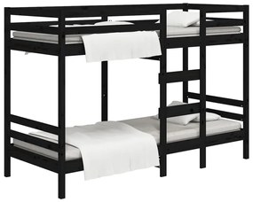 3139848 vidaXL Pat supraetajat, negru, 75x190 cm, lemn masiv de pin