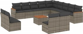 vidaXL Set mobilier de grădină cu perne, 14 piese, gri, poliratan