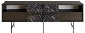 Consola Kevan maro inchis aspect marmura neagra, picior negru 180x35x65cm