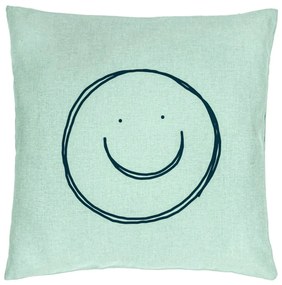 Perna Decorativa, Model Smiley Face, 40x40 cm, Verde Menta, Husa Detasabila, Burduf