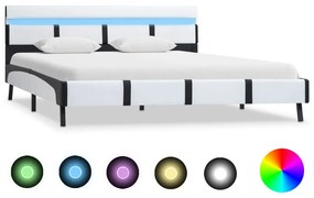 Cadru de pat cu LED, alb, 120 x 200 cm, piele ecologica white and black, 120 x 200 cm