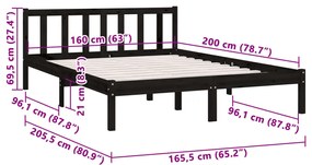 Cadru de pat, negru, 160x200 cm, lemn masiv de pin Negru, 160 x 200 cm