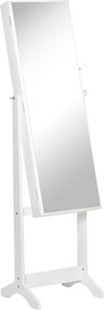 HOMCOM Oglindă Portbijuterii, Dulap Portbijuterii cu Unghi Reglabil, Organizator pentru Inele, Coliere, Cercei, Încuietoare cu Cheie, pentru Dormitor, Living, 46x36.5x151.5cm, Alb | Aosom Romania