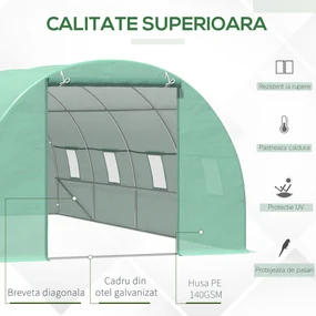 Sera tip Tunel pentru Plante Outsunny, Verde, sera de gradina | Aosom Romania