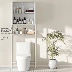 Mobilier HOMCOM pentru Baie Deasupra WC-ului cu Dulap și Raft Deschis, Mobilier Salvaspazio cu Picioare din Metal pentru Baie și Spălătorie, 64x20x180 cm, Alb | Aosom Romania