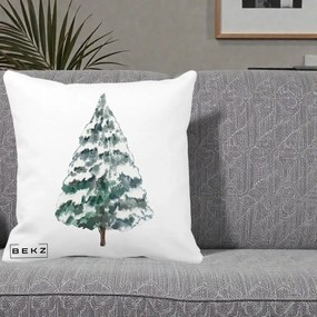 Perna Decorativa cu tematica de Craciun, Brad 2, 40x40 cm, Alba Mata, Husa Detasabila, Perna Inclusa, BEKZ®