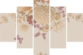 Tablou - Vintage, flori și fluturi (150x105 cm)