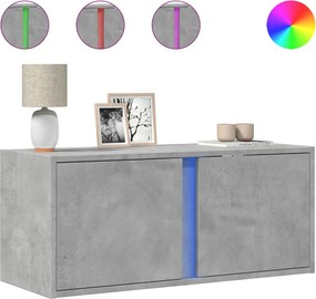 vidaXL Comodă TV de perete cu lumini LED, gri beton, 80x31x35 cm