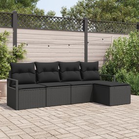 Set de canapele de grădină vidaXL 5 piese cu perne, Ratan poli black