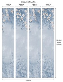 Tapet Trailing Magnolia, Chambray Blue Luxury Floral, 1838 Wallcoverings, 6.5mp / rola