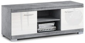 Mazzoni Comodă TV SIMPLE D2 Beton Millennium/Alb Luciu - MĂSUȚĂ COMODĂ PENTRU LIVING CU LUCIU MARE