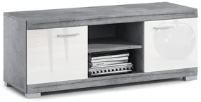 Mazzoni Comodă TV SIMPLE D2 Beton Millennium/Alb Luciu - MĂSUȚĂ COMODĂ PENTRU LIVING CU LUCIU MARE