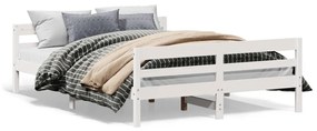 842787 vidaXL Cadru de pat cu tăblie, alb, 140x200 cm, lemn masiv de pin
