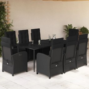 vidaXL Set mobilier de grădină cu perne, 9 piese, negru, poliratan