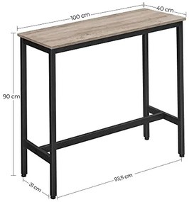 Masa de bar, Vasagle, Negru, 100x40x90 cm