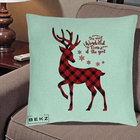 Perna Decorativa Ren Buffalo Plaid Craciun, 40x40 cm, Verde Menta, Husa Detasabila, Perna Inclusa, BEKZ®