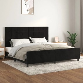 Cadru de pat cu tablie, negru, 200x200 cm, catifea Negru, 200 x 200 cm, Cu blocuri patrate
