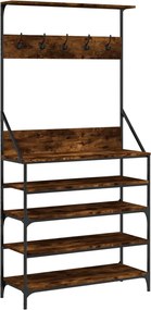 vidaXL Suport de haine cu raft de pantofi stejar fumuriu, 90x34x184 cm