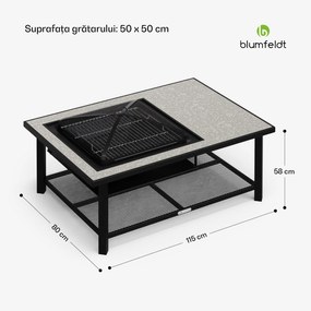 Merano Avanzato L șemineu 3 în 1 cu funcție grill, poate fi folosit ca masă 122 x 87 cm