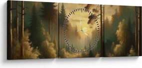 Tablou - Soare strălucind prin pădure (cu ceas) (90x30 cm)