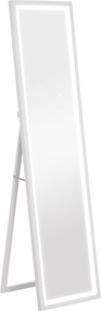 HOMCOM Oglindă Iluminată cu Lumini LED Reglabile și Buton Tactil, din Sticlă și MDF, 40x5x160 cm, Alb | Aosom Romania