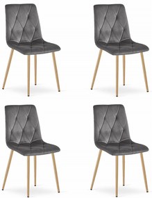 Set 4 Scaune Bucatarie/Dining Fido Picioare Finisaj Lemn, Catifea Gri