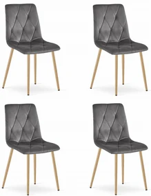 Set 4 Scaune Bucatarie/Dining Fido Picioare Finisaj Lemn, Catifea Gri