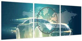 Tablou - Mașină din forme geometrice (cu ceas) (90x30 cm)