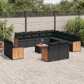 3228211 vidaXL Set mobilier de grădină cu perne, 14 piese, negru, poliratan