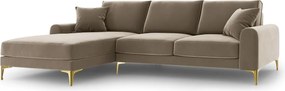Coltar stanga, Madara, Mazzini Sofas, 5 locuri, gold legs, 254x182x90 cm, catifea, bej