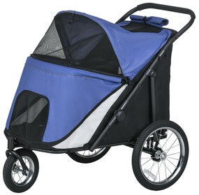 PawHut Cărucior pentru câini, pliabil, rabatabil, pernă de dormit, cadru din oțel, albastru/negru | Aosom Romania