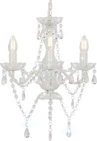 vidaXL Candelabru cu mărgele, alb, rotund, 3 becuri E14