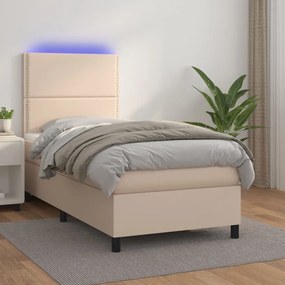 3135854 vidaXL Pat continental cu saltea și LED cappuccino 80x200 cm piele eco