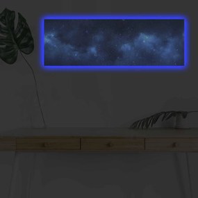 Tablou Canvas cu Led Galaxie fara Priza, Albastru, 90x3x30 cm