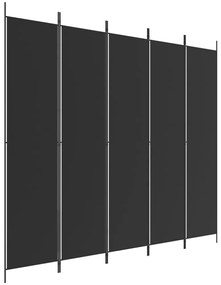350205 vidaXL Paravan de cameră cu 5 panouri, negru, 250x220 cm, textil