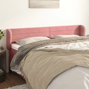 Tablie de pat cu aripioare roz 203x23x78 88 cm catifea 1, Roz, 203 x 23 x 78 88 cm