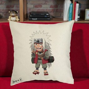 Perna Personalizata Naruto Jiraiya Sensei Chibi, 40x40 cm, Ecru, Husa Detasabila, Perna Inclusa, BEKZ®