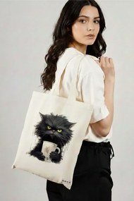 Sacosa de Panza pentru Cumparaturi, Geanta Tote, model Coffee Addict, 38x34.5 cm, Alba, BEKZ®