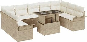vidaXL Set de canapele pentru grădină cu pernă 10 pcs Bej Poli Rattan